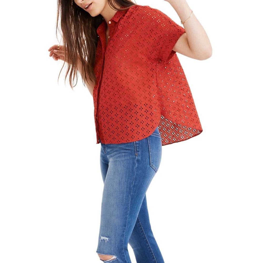 NWT Madewell Eyelet Hilltop Shirt Bright Ember M